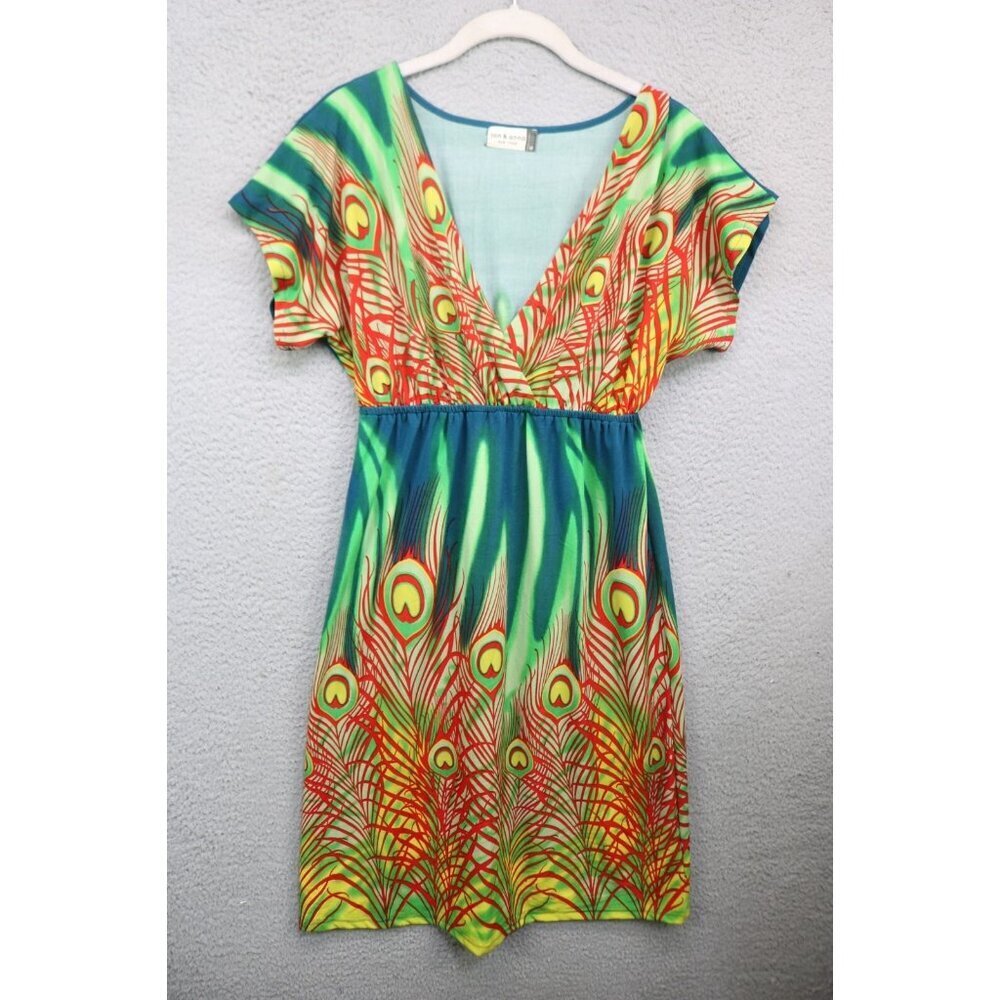 Jon & Anna NY Empire Waist Peacock Feathers Silky Dress-Medium-Whimsigoth